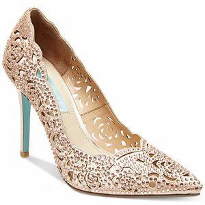 Blush Laser-Cut Crystal Embellished Pumps